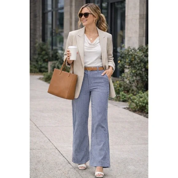 Loft Marissa Seer Sucker Pinstripe pants (size 0) - Picture 1 of 10